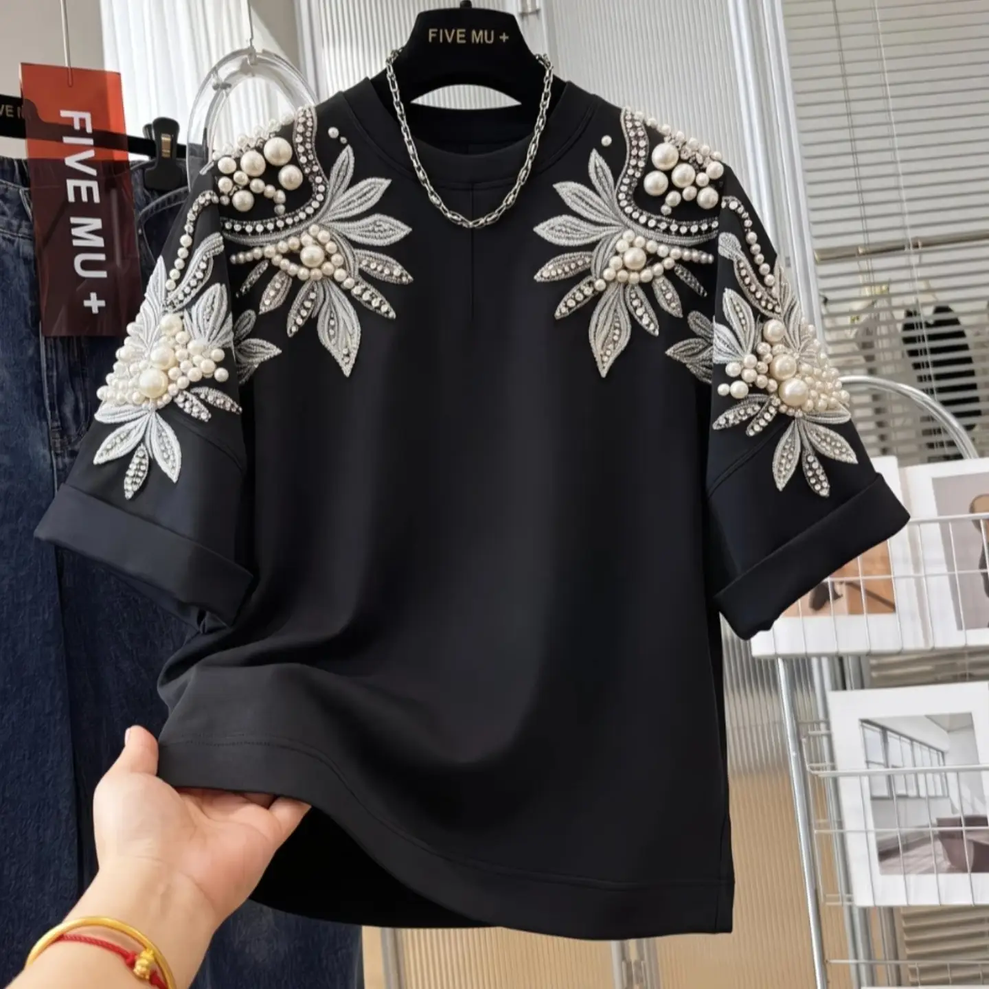 تیشرت پینترستی سنگ دوزی پاییزه